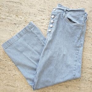 Flying Monkey Blue and White Striped Button Cropped Pants
